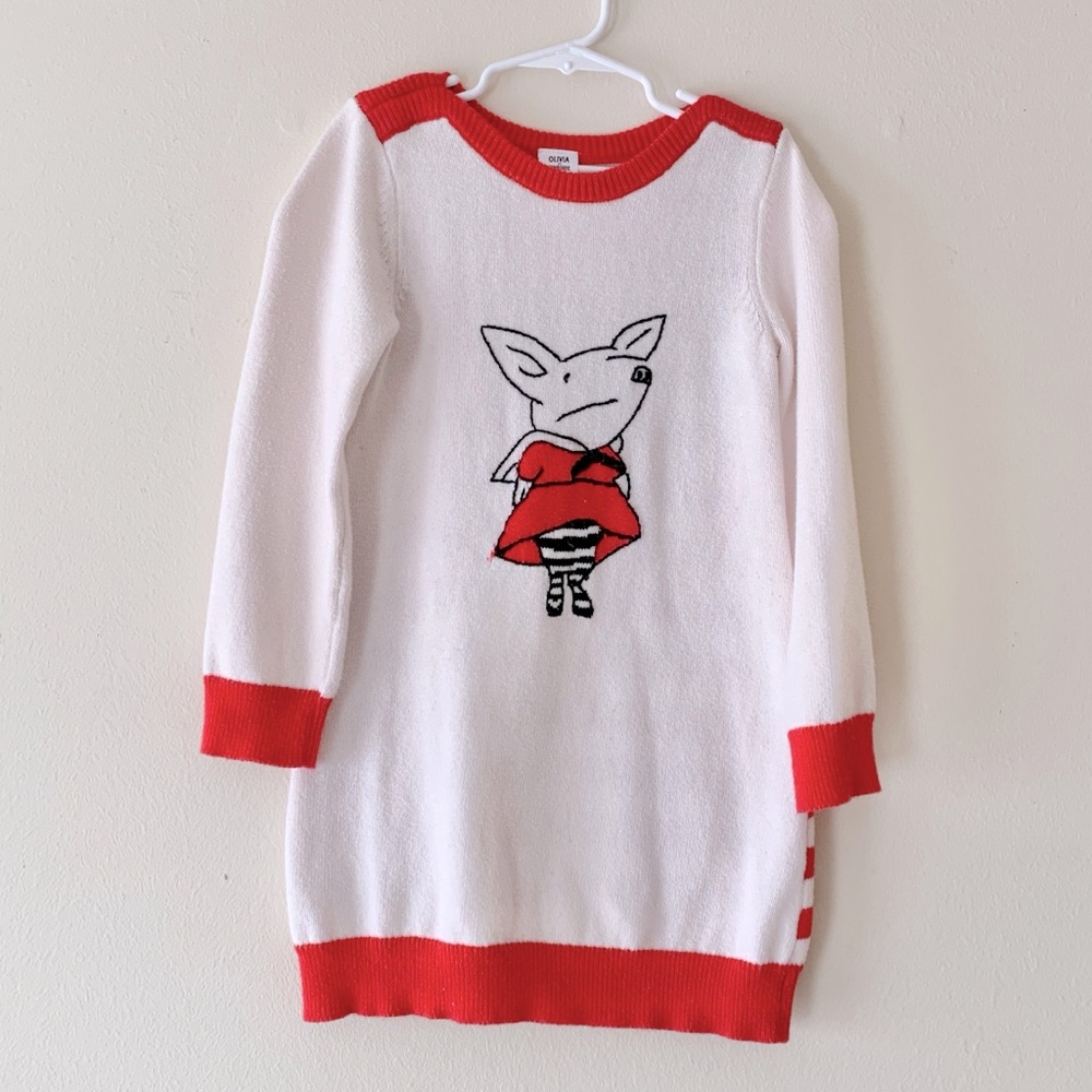 Gymboree Olivia the Pig Red Striped Girls Winter Sweater Knit Dress size 6